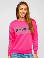 Bluzy sportowe damskie - Różowa z nadrukiem bluza damska Denley KSW1004 - miniaturka - grafika 1