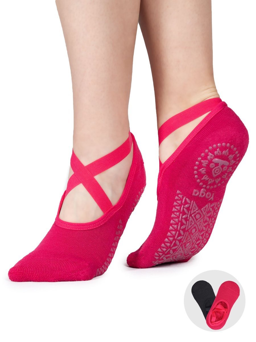 Skarpety stopki do jogi z ABS czarne i fuksja 2PAK 35-38 YOCLUB