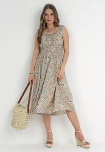 Miętowo-Brązowa Rozkloszowana Sukienka Midi na Szerokich Ramiączkach z Gumkami w Pasie Anelanie - Born2be - Sukienki Miętowo-Brązowa Rozkloszowana Sukienka Midi na Szerokich Ramiączkach z Gumkami w Pasie Anelanie - Born2be - Sukienki - miniaturka - grafika 1