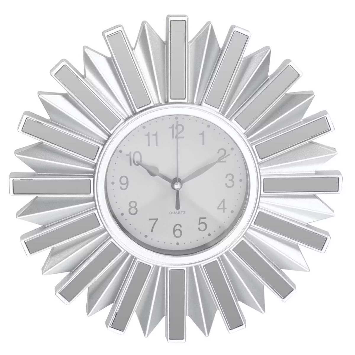Zegar Ścienny Srebrny Glamour Słońce Do Salonu