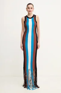 Silvian Heach sukienka z domieszką lnu RICIAMI kolor niebieski maxi dopasowana GPP25026VE - Sukienki - miniaturka - grafika 1