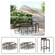 Meble ogrodowe - The Living Store 11-częściowy ogrodowy zestaw barowy z czarnego polirattanu i litego drewna akacjowego - miniaturka - grafika 1