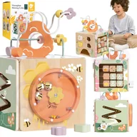 Zabawki sensoryczne - CLASSIC WORLD Drewniana Kostka Edukacyjna Sensoryczna 5w1 - miniaturka - grafika 1