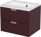 Szafki łazienkowe - Burgundowa szafka łazienkowa wisząca z umywalką złoty uchwyt 50 cm Magnolia - miniaturka - grafika 1