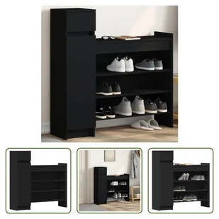 The Living Store Szafka na buty czarna 100,5x28x100 cm Materiał drewnopochodny - Szafki na buty The Living Store Szafka na buty czarna 100,5x28x100 cm Materiał drewnopochodny - Szafki na buty - miniaturka - grafika 1