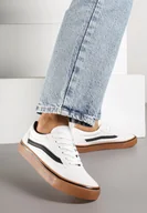 Trampki damskie - Biało-Beżowe Tenisówki z Ozdobną Naszywką i Przeszyciami Buildoria - miniaturka - grafika 1