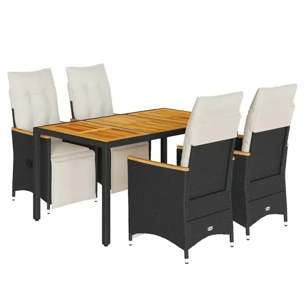 Zestaw bistro ogrodowy czarny z poduszkami, wymiary krzesła: 56x59x92 cm