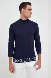 Guess sweter z domieszką jedwabiu kolor granatowy lekki - Swetry męskie - miniaturka - grafika 1