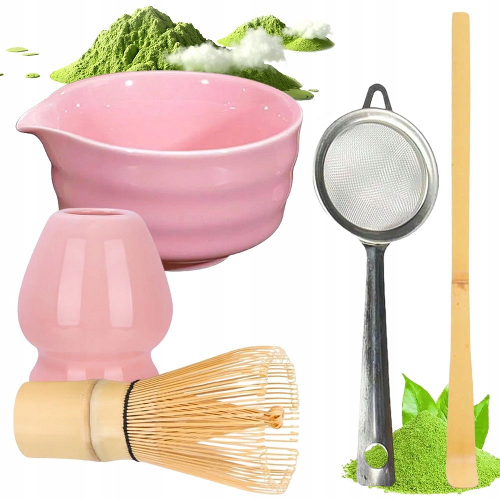 Zestaw Matcha Kompletny Ceramika Trzepaczka Łyżka Sitko Podstawka