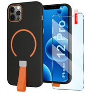 Etui i futerały do telefonów - Etui z Paskiem na palec Matowe CZARNE do iPhone 12 Prodo MagSafe +Szkło - miniaturka - grafika 1