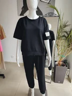 Dresy damskie - Masełkowy Komplet Dresowy Z Krótkim Rękawem - Czarny One Size - miniaturka - grafika 1