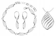 Zestawy biżuterii dla kobiet - SREBRNY ZESTAW SUBTELNEJ BIŻUTERII AŻUROWE LISTKI - miniaturka - grafika 1