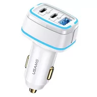 Ładowarki samochodowe - Usams 2xUSB-C+1xUSB C24 105W Fast Charge CC141TC02 Biały - miniaturka - grafika 1