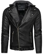 Kurtki męskie - Kurtka męska skórzana czarna ramoneska Recea - XXL - miniaturka - grafika 1