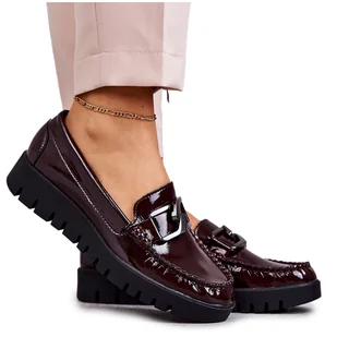 Sergio Leone Lakierowane Półbuty Loafery Na Platformie Bordowe Kjersti czerwone - Półbuty damskie - miniaturka - grafika 1