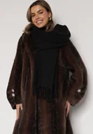 Apaszki i szaliki damskie - Czarny Klasyczny Szalik Zdobiony Frędzlami Vetilana - miniaturka - grafika 1