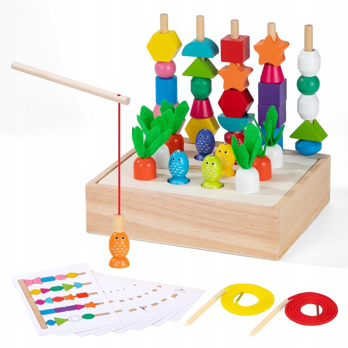 ZLLKEJI Zestaw Zabawek Drewnianych Montessori 5w1 Gra Edukacyjna