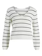 Swetry damskie - Vila Damski sweter VICHAO V-Neck L/S Knit TOP/SU-NOOS dzianinowy sweter, biały Alyssum/Stripes: czarny, L, White Alyssum/Stripes:black, L - miniaturka - grafika 1
