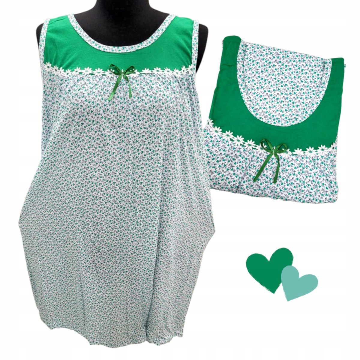 BAWEŁNA KOSZULA NOCNA na ramiączkach drobny kwiat prezent zieleń 48 50 4XL