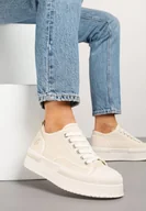 Trampki damskie - Beżowe Trampki na Platformie z Metaliczną Ozdobą Afleeria - miniaturka - grafika 1