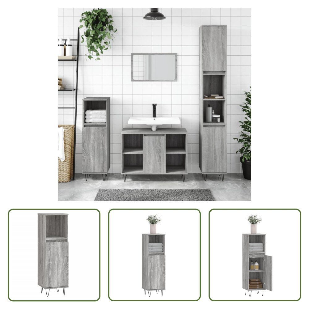The Living Store Szafka łazienkowa szara Sonoma 30x30x100 cm Materiał drewnopochodny