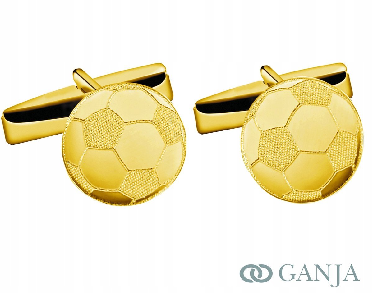 Spinki okrągłe do mankietów złote piłka nożna , srebro 925