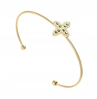 Złota Damska Bransoletka z Krzyżykiem i Cyrkoniami Biżuteria Vintage STAL