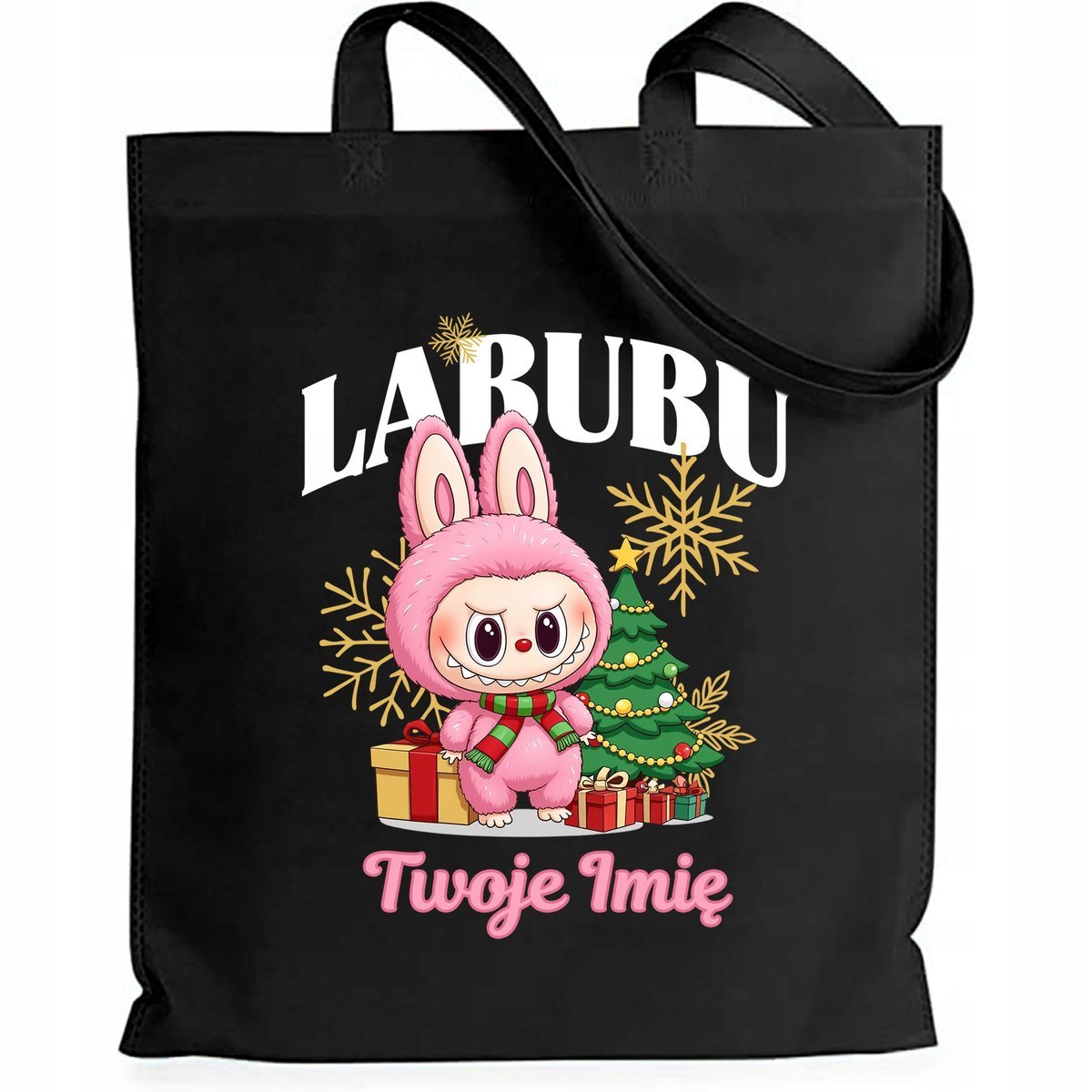 Torba EKO Czarna Shopper RÓŻOWE *IMIĘ* Prezent Święta Mikołajki Wz
