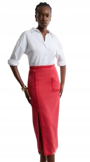 KAREN MILLEN CZERWONA SPÓDNICA OŁÓWKOWA Z KIESZENIĄ DLA NISKICH 38 B1C