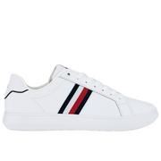 Trampki męskie - Buty Tommy Hilfiger Corporate Leather Cup Stripes FM0FM04732-YBS - białe - miniaturka - grafika 1