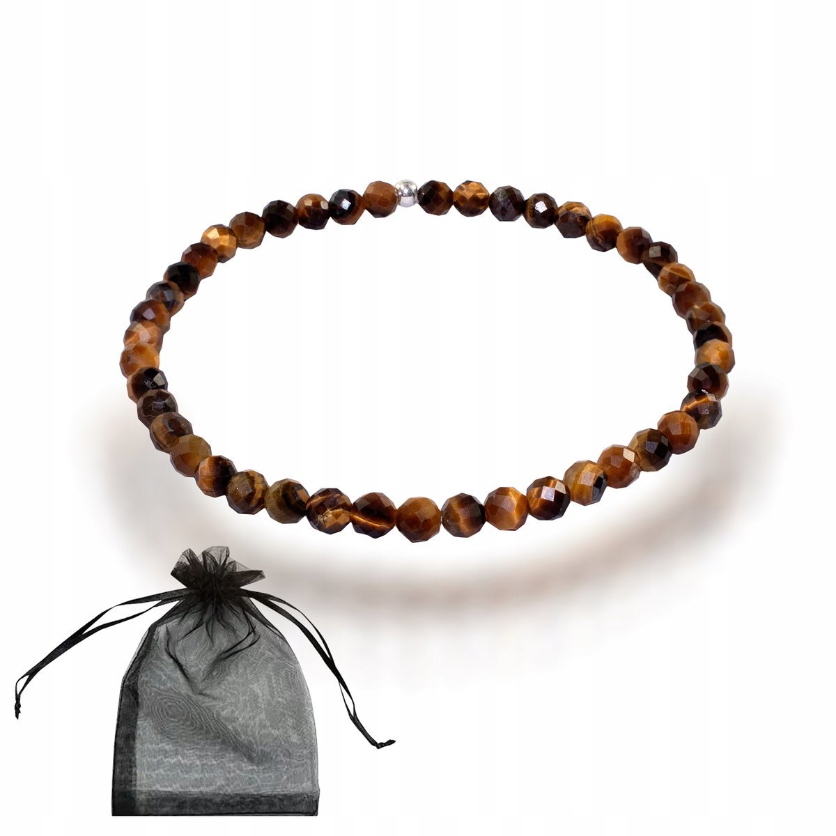 Bransoletka naturalny kamień TYGRYSIE OKO fasetowane 4mm na gumce 18cm, bez marki, AG00000145