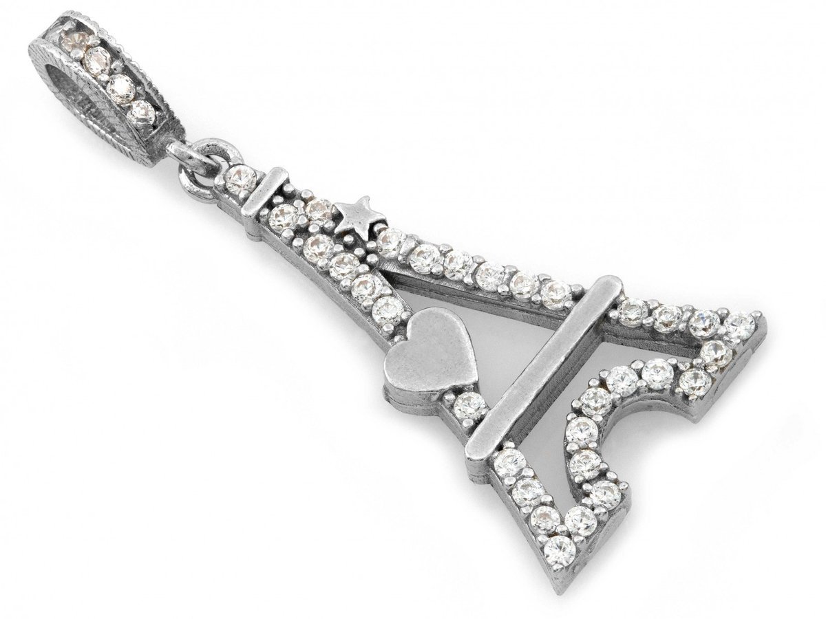 Kobiecy srebrny wisiorek 925 wieża Eiffel z cyrkoniami beads do bransoletki