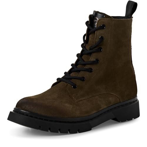 Tamaris Damskie sztyblety Lace Boot Flat 1-25269-41, Oliwkowy zamsz, 38 EU