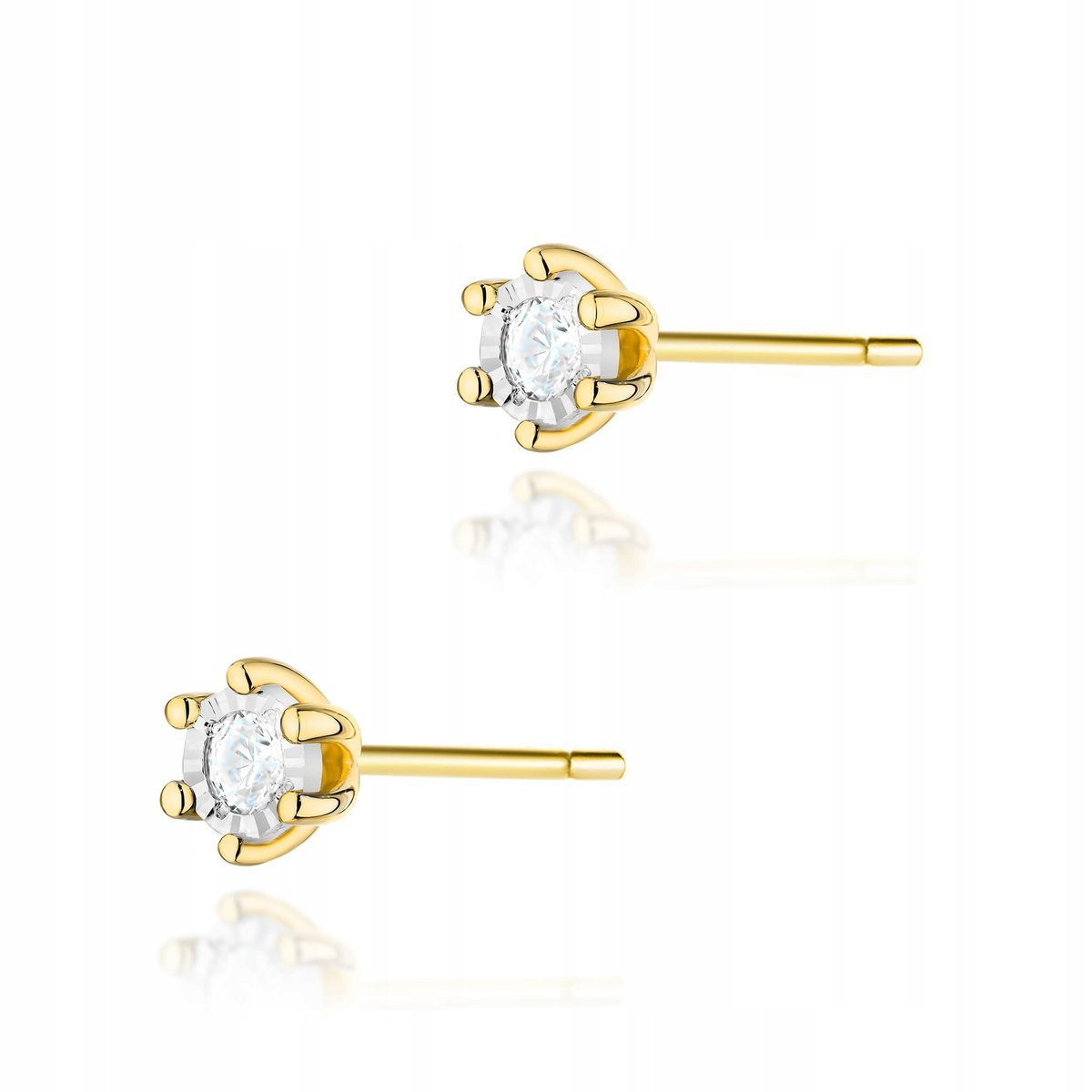 Kolczyki ze złota 585 z diamentami 2 x 0,08ct na sztyfcie idealny prezent