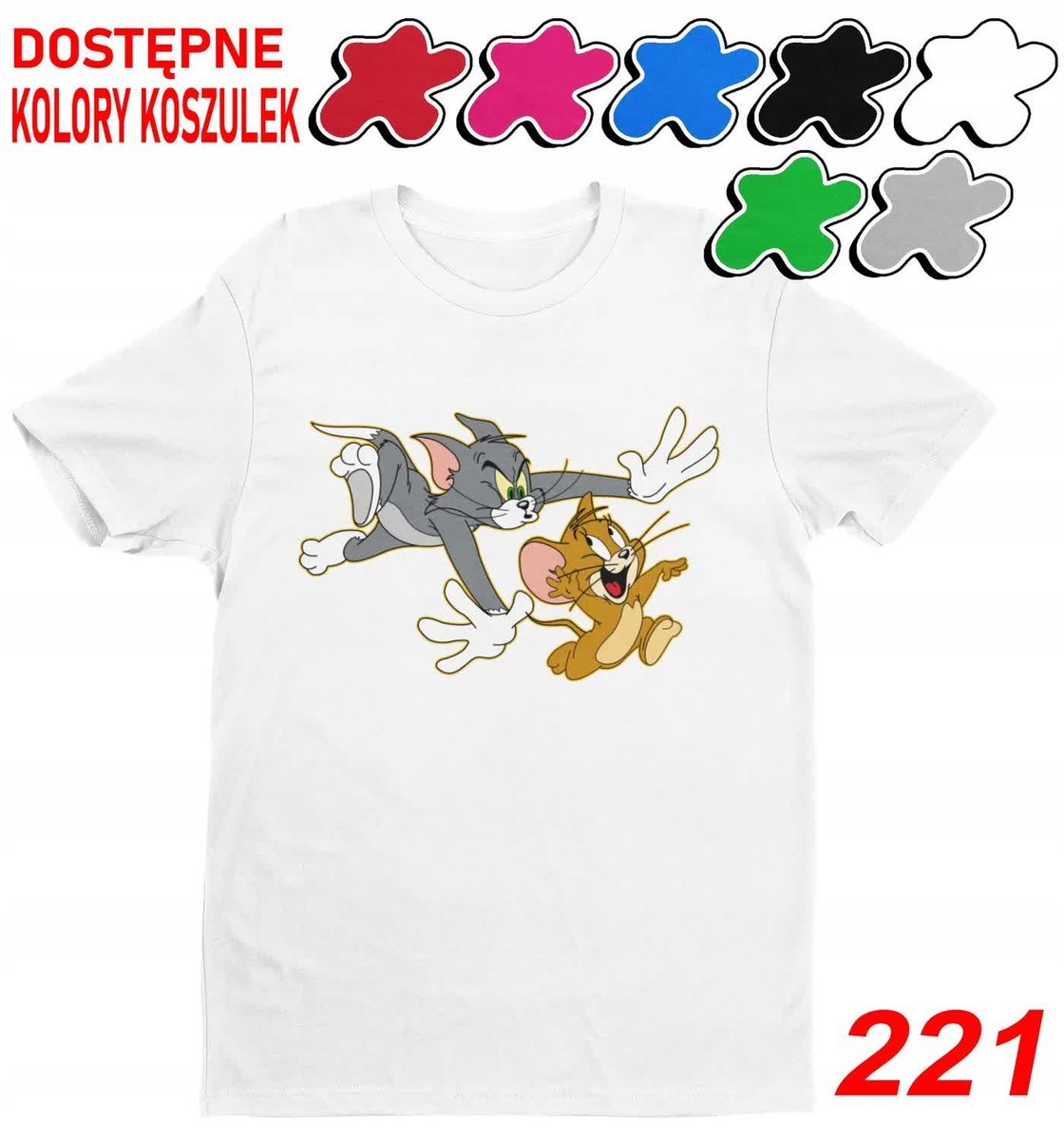 Dziecięca Koszulka T-Shirt Z Nadruki D.Wybór Tom Jerry Kot Myszka-L 146-152