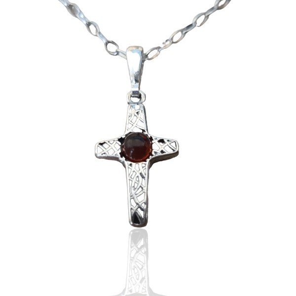 ankabizuteria.pl Krzyżyk srebrny z bursztynem ażurowy