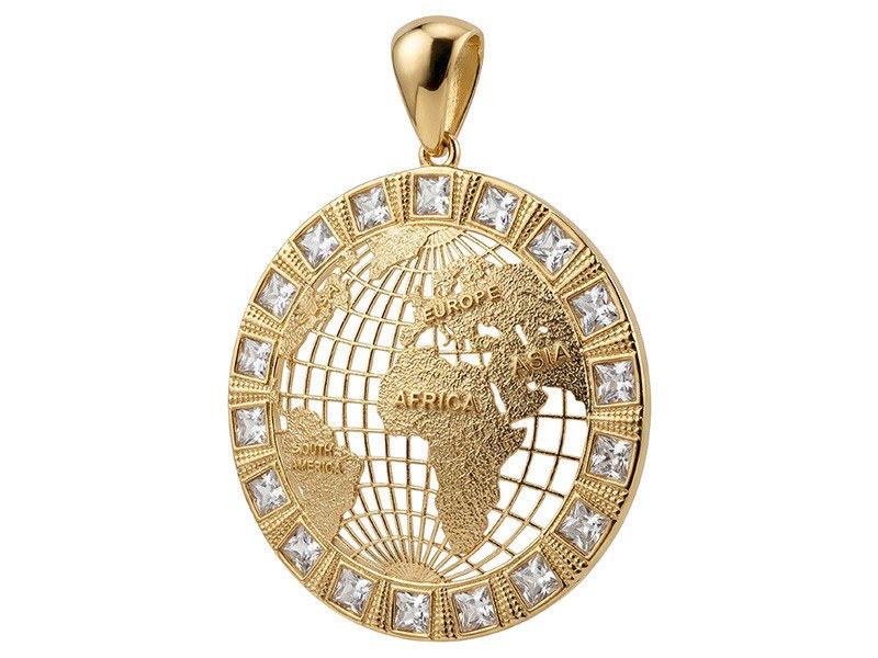 Zawieszka ze złota 585 duży globus kula ziemska z cyrkoniami na łańcuszek