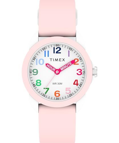 Timex Zegarek dla Dzieci Time Machines 30 mm, Różowy Silikonowy Pasek, Biała Tarcza, Biała Obudowa TW2W92000