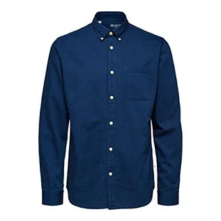 Koszule męskie - SELECTED HOMME Męska koszula dżinsowa zapinana na guziki, niebieski (Dark Blue Denim), XXL - grafika 1