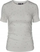 Bluzki damskie - PIECES SZARA BLUZKA Z KRÓTKIM RĘKAWEM Z CYRKONIAMI BAWEŁNIANA XS 6BA - miniaturka - grafika 1