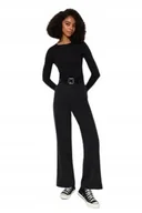 Spodnie damskie - Trendyol spodnie eleganckie damskie proste długa czarny rozmiar 42 42 5AA - miniaturka - grafika 1