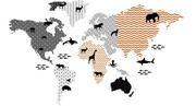 Naklejki na ścianę - Kolorowa pastelowa mapa świata ze zwierzętami 150 - miniaturka - grafika 1