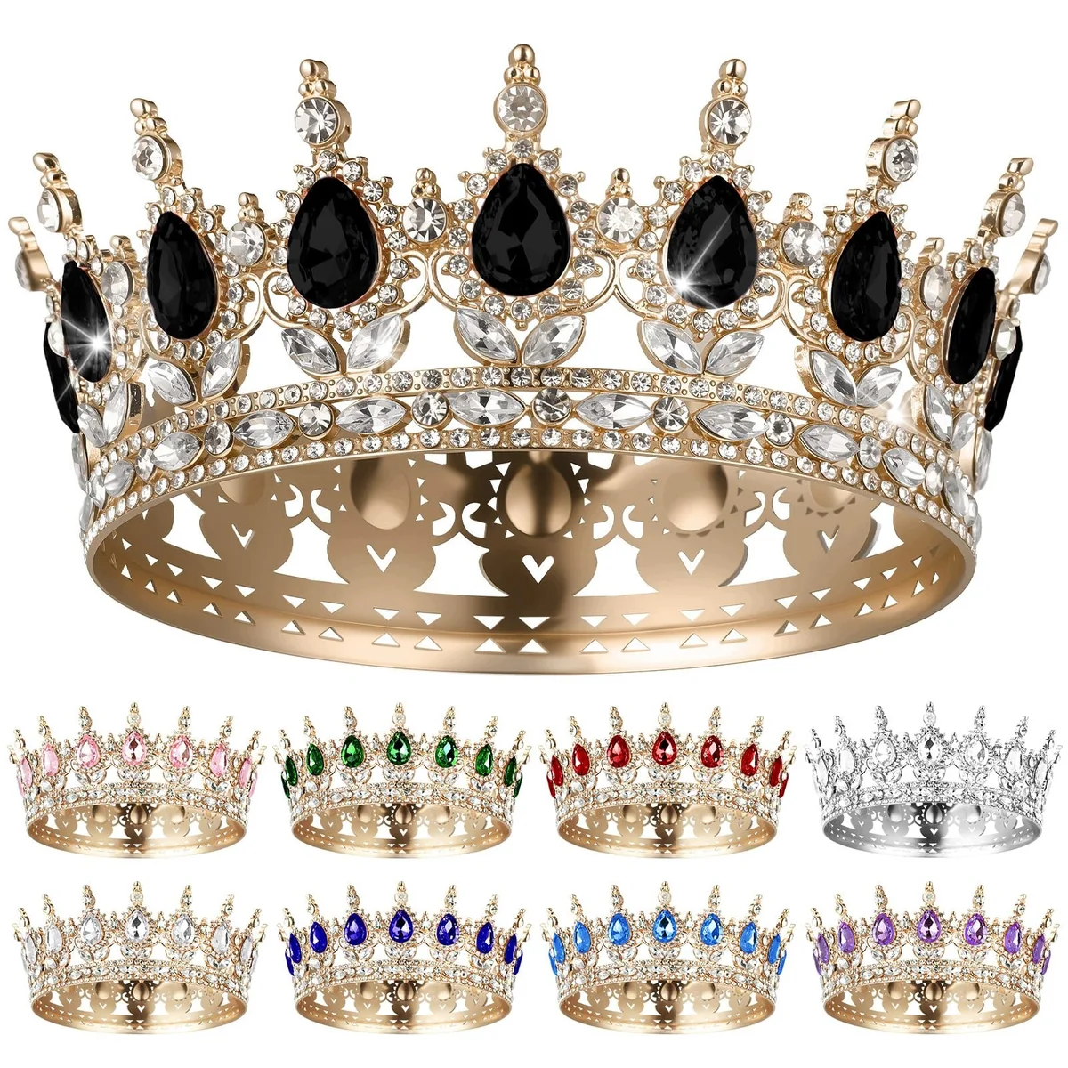TIARA OKRĄGŁA KORONA CYRKONIE KRYSZTAŁY DO WŁOSÓW RÓŻNE KOLORY ŚLUB BAL