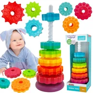 Zabawki interaktywne dla dzieci - DLA DZIECI EDUKACYJNA PIRAMIDKA ZAKRĘCONA WIEŻA - miniaturka - grafika 1