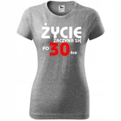 Koszulki i topy damskie - Damska Koszulka z Nadrukiem Życie zaczyna się po 30 na Prezent Urodziny ciemnoszary melanż XXL - miniaturka - grafika 1