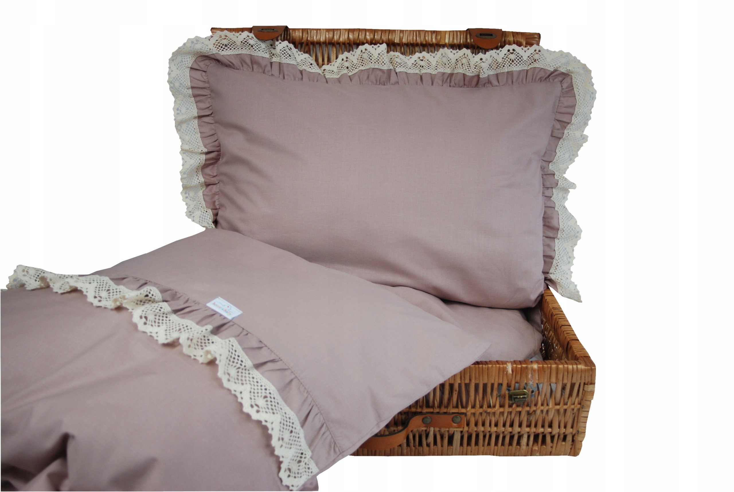 Pościel do łóżeczka dla dziewczynki z falbanką i koronką 100X135 wyprawka