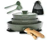 Zestawy garnków i patelni - 2 x Zestaw garnków Kitchen Academy aluminiowe 18 el. indukcja - zielony - miniaturka - grafika 1