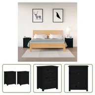 Szafki nocne - The Living Store Szafki nocne 2 szt. czarne 50x35x61,5 cm lite drewno sosnowe - miniaturka - grafika 1