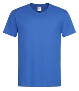 Chabrowy Bawełniany T-Shirt w Serek, Męski Bez Nadruku -STEDMAN- Koszulka, Krótki Rękaw, V-neck - Stedman - Koszulki męskie - miniaturka - grafika 1