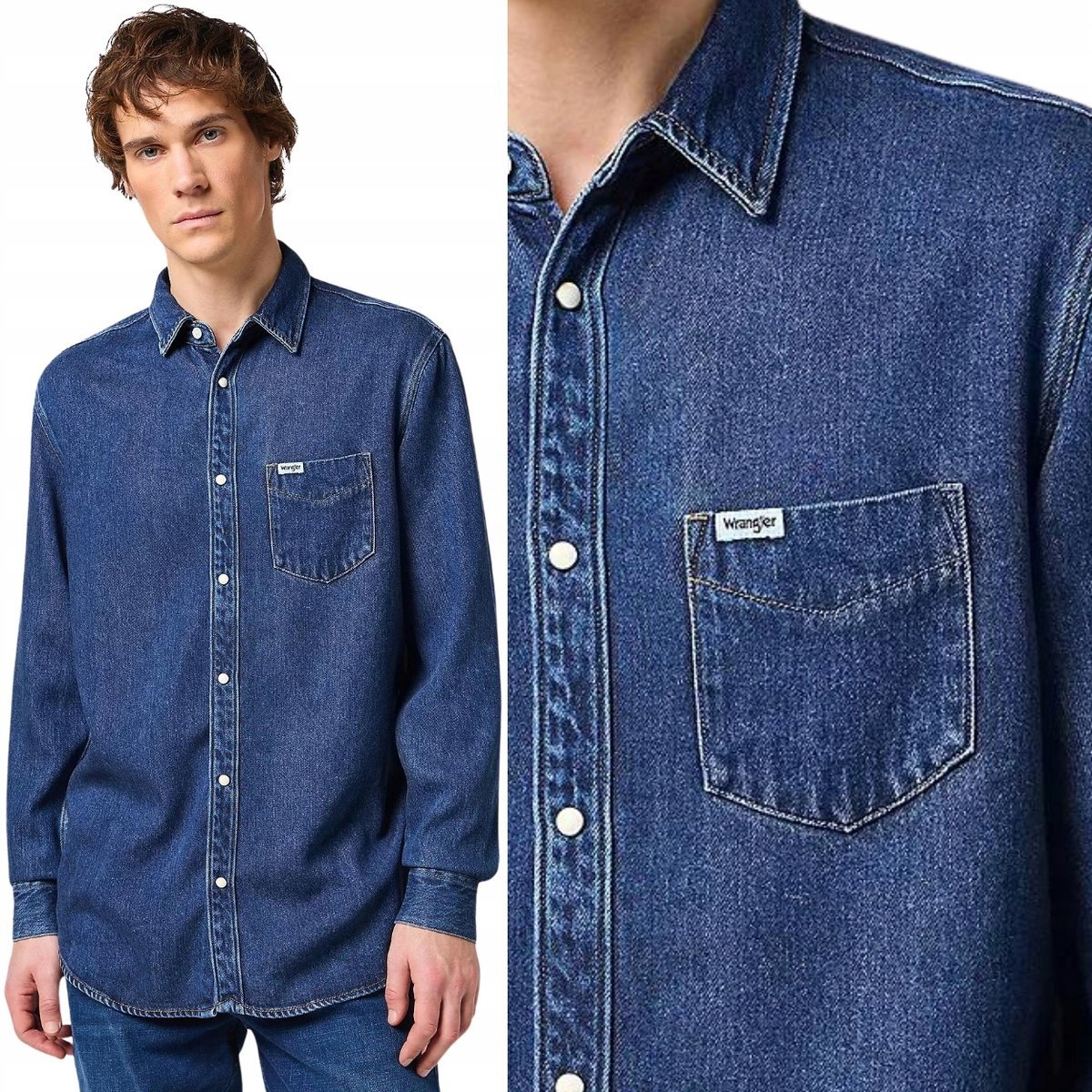 Wrangler 1 POCKET SHIRT Dark Stone KOSZULA JEANSOWA CIEMNY DżINS REGULAR XL